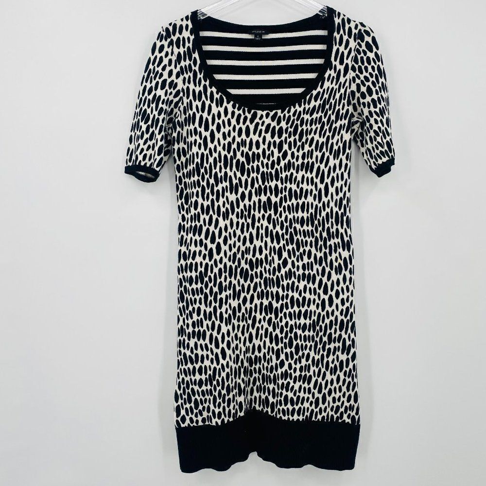 Ann Taylor Size Small Black & White Polka Dot Striped Short Sleeve Sweater Dress